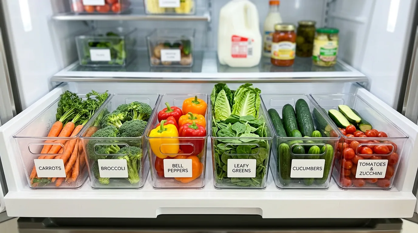 Keep produce in a more visible routine inspiration for an organized fridge.